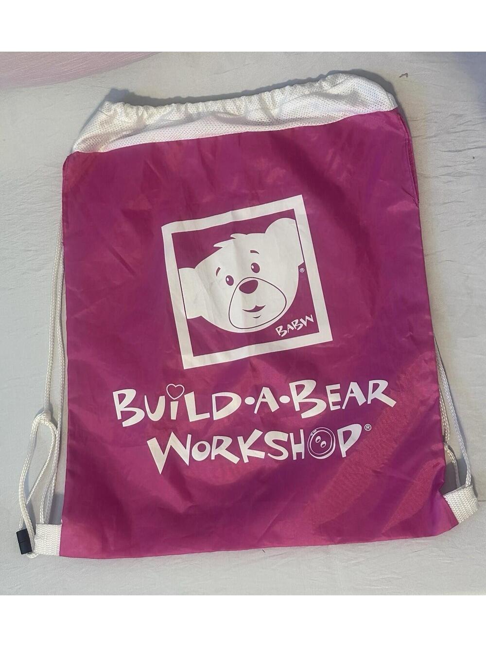 Build A Bear Workshop Carrier Drawstring Bag Pink & White Backpack  BABW